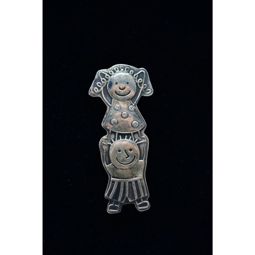 Sterling Silver Mexico 925 Signed EFS Cartoon Children Boy Girl Pin Brooch BinB